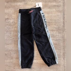 Moschino Kid Sweatpants, Black with Gray Stripe, Size 4